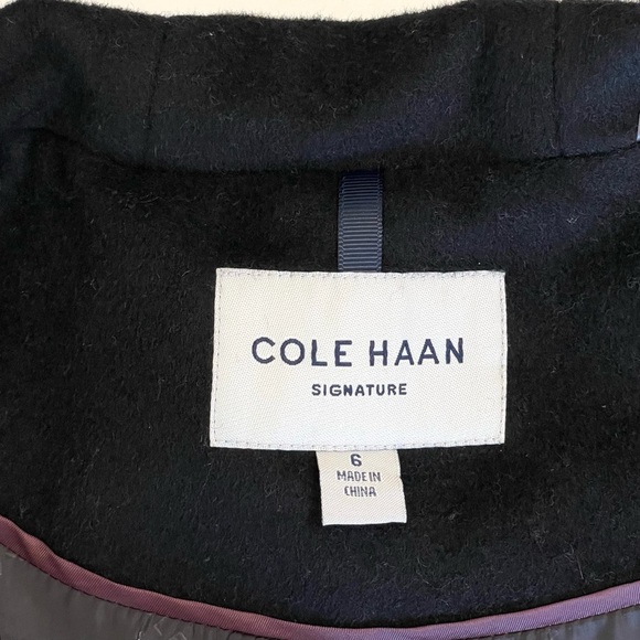 Cole Haan Wool Blend Hooded Coat Oversized Collar Removable Belt Black 6 - Picture 12 of 15